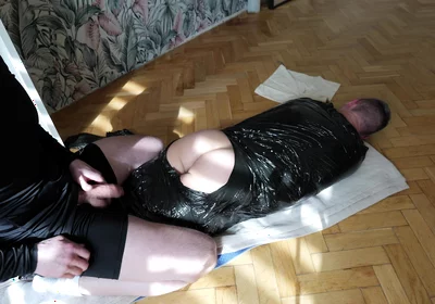 Wrapped in Black Film and Fucked with a Big Cock. 4K Original. Part 1