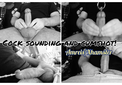 Cock Sounding. Powerful Orgasm and Sperm on the Balls.