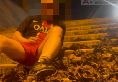Amateur Boy in Football Gear Caught Wetting Himself in the Street
