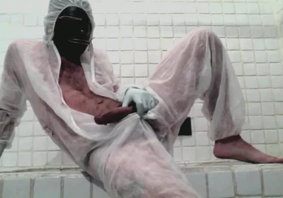 Masked Femboy in Suit Pees Itself and Cums