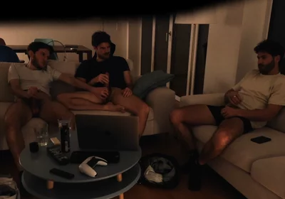 Straight Friend Jerks off with Gay Couple - Real Amateur