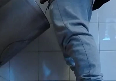 Amateur Boys in Sneakers Wank and Try Handjob in Public Toilets' Urinal