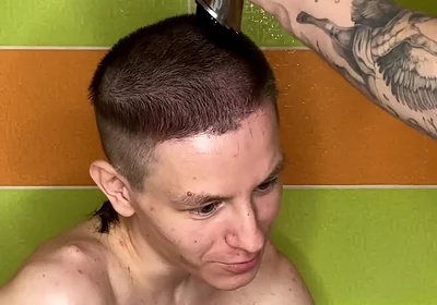Alex Cuts Naked Evgeny's Hair in the Bathtub!