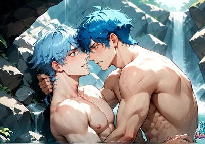 Blue-haired Muscle Orgy in a Snowy Cave! Gay XXX Porn!