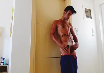 Roommate Is Showering Meanwhile I Cum in His Used Sock - Oily Body