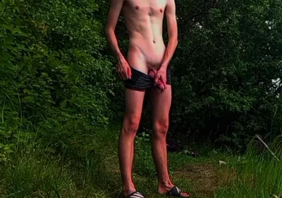 Young Twink Guy Jerking off Dick on the Riverbank
