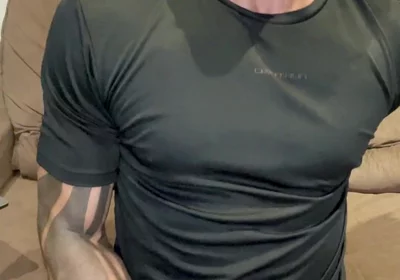 Sunday, Black T-shirt Covered of Cum!