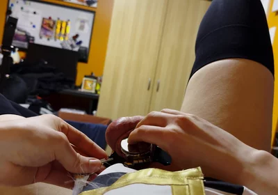 Femboy in Flat Chastity Uses Vibrator to Cum