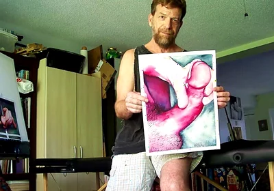Hairyartist in Ripped Shorts During Art Studio Tour