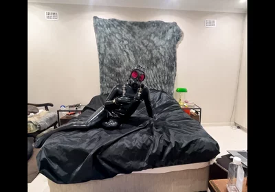 Latex Drone Activation - Gas Mask Transformation in Glossy Black Latex