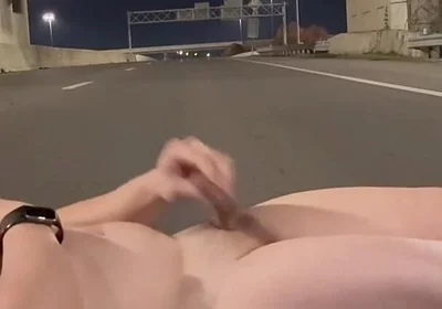 Naked Muscled Asian Walks to the Middle of an Empty Road at Night, Flexes Hard & Shoots a Massive Load