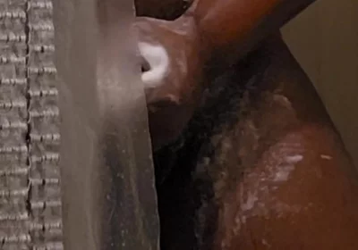Peeking on Black Step Dad Jerking off in the Shower