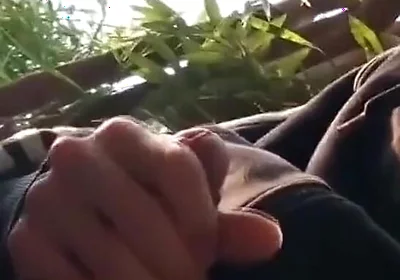 Caught Jerking off My Cock Sticking Out of My Very Short Shorts, I Wait Him Gone, to Wank Again and Cum Outdoor