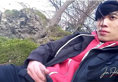 Gay Asian Twink Jon Arteen Wanks Outdoor Winter Risky, Ruined Orgasm, Big Cumshot Cleans Sperm Thigh
