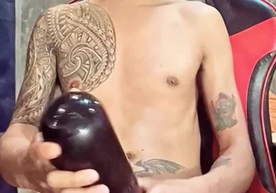 Pinoy Horny Inked Twink Playing with His Masturbator Toy