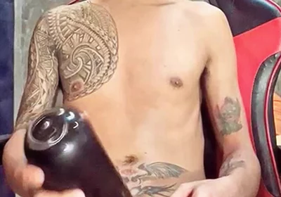 Pinoy Horny Inked Twink Playing with His Masturbator Toy