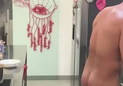 Nude Italian Chef Cooking Spaghetti
