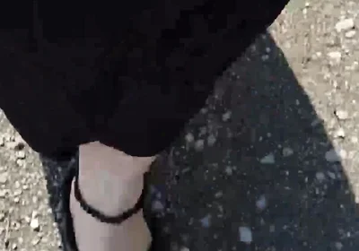 Outdoor in a Black Caftan and Barefoot in Black Birkenstocks