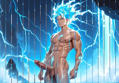 Lightning Elemental Solo Boy Jerking Erect Dick with Electric Glow