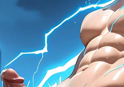 Lightning Elemental Solo Boy Jerking Erect Dick with Electric Glow