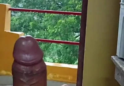 Indian Boy Naked in Rain in Balcony Huge Cock Masturbation