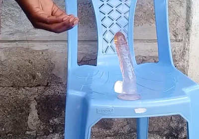 Big Black Ass Bottom Fucking His Asshole with a Dildo Outside