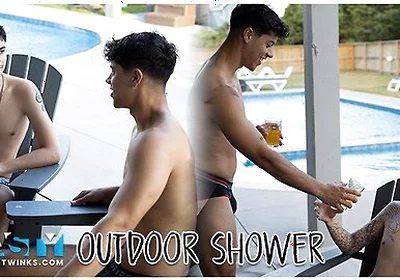 Nastytwinks - Outdoor Shower - Jay Angelo Takes Shower When Jordan Haze Joins, Bareback Shower Fuck
